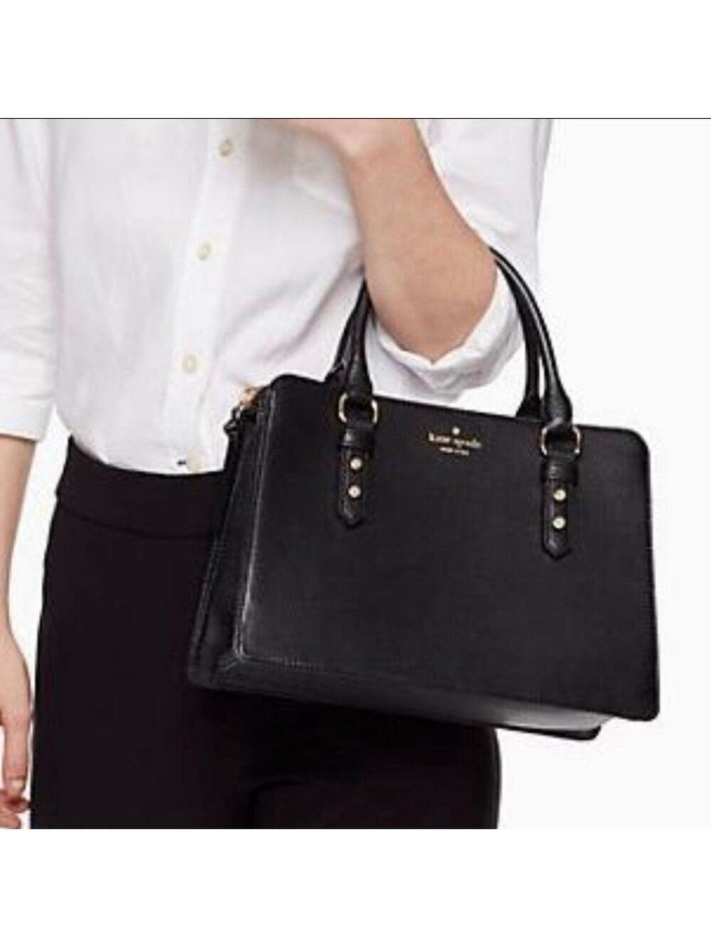 Kate Spade New York Mulberry Street Lise Black Leather Satchel Crossbody - Picture 3 of 15